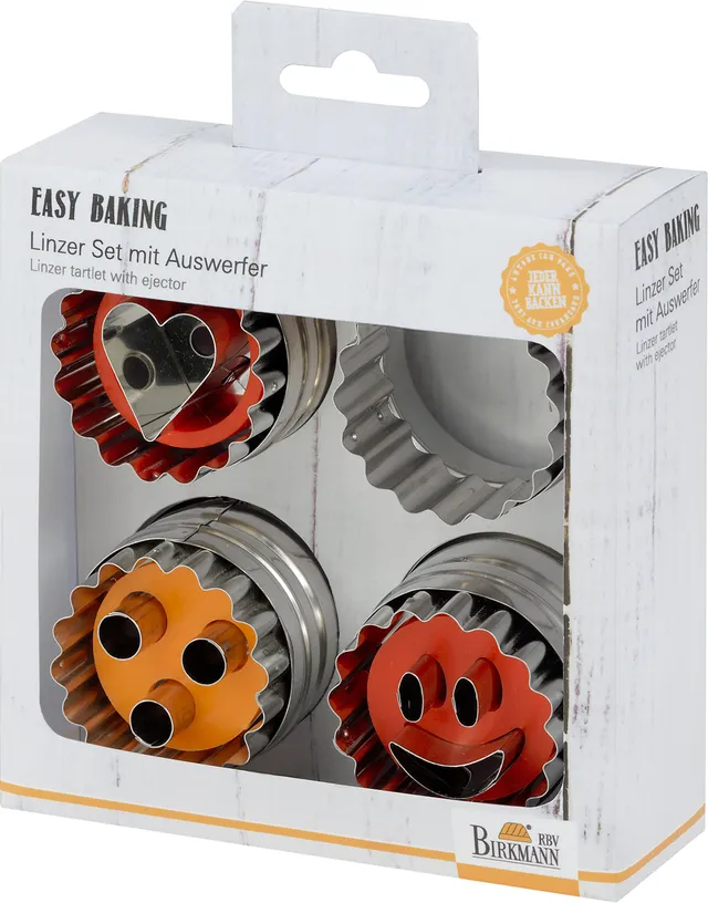rbv-birkmann-easy-baking-linzer-set-mit-auswerfer-4-teilig-edelstahl-5-cm-rot-or image 1