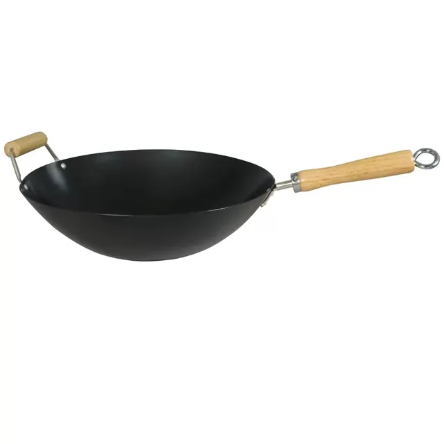 dexam-14-36-cm-standard-gauge-non-stick-carbon-steel-wok-mit-flachem-boden-holzg image 1