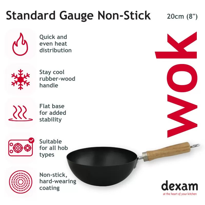 dexam-20-cm-standard-gauge-wok-non-stick-carbonstahl-mit-flachboden image 3